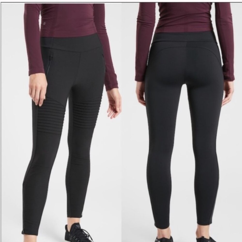 Athleta Headlands Hybrid Moto Leggings, Large Petite Black